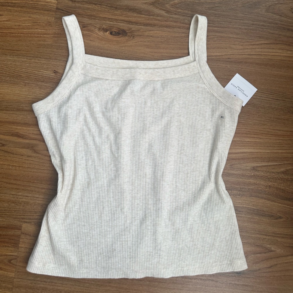 Beige Ribbed Tank Top AMERICAN EAGLE